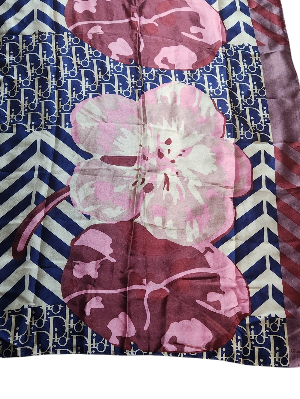 Christian Dior Silk Scarf Head Wrap Belt Floral Geometric Pattern Long Monogram - Picture 5 of 15
